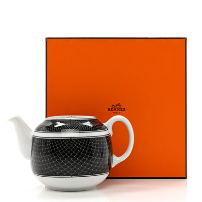 Hermes Porcelain H Deco Teapot Black 9 of 9