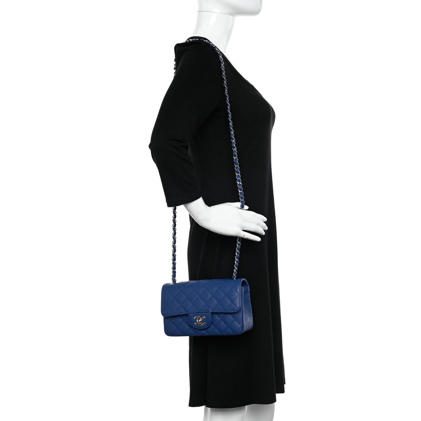 Caviar Quilted Mini Rectangular Flap Blue