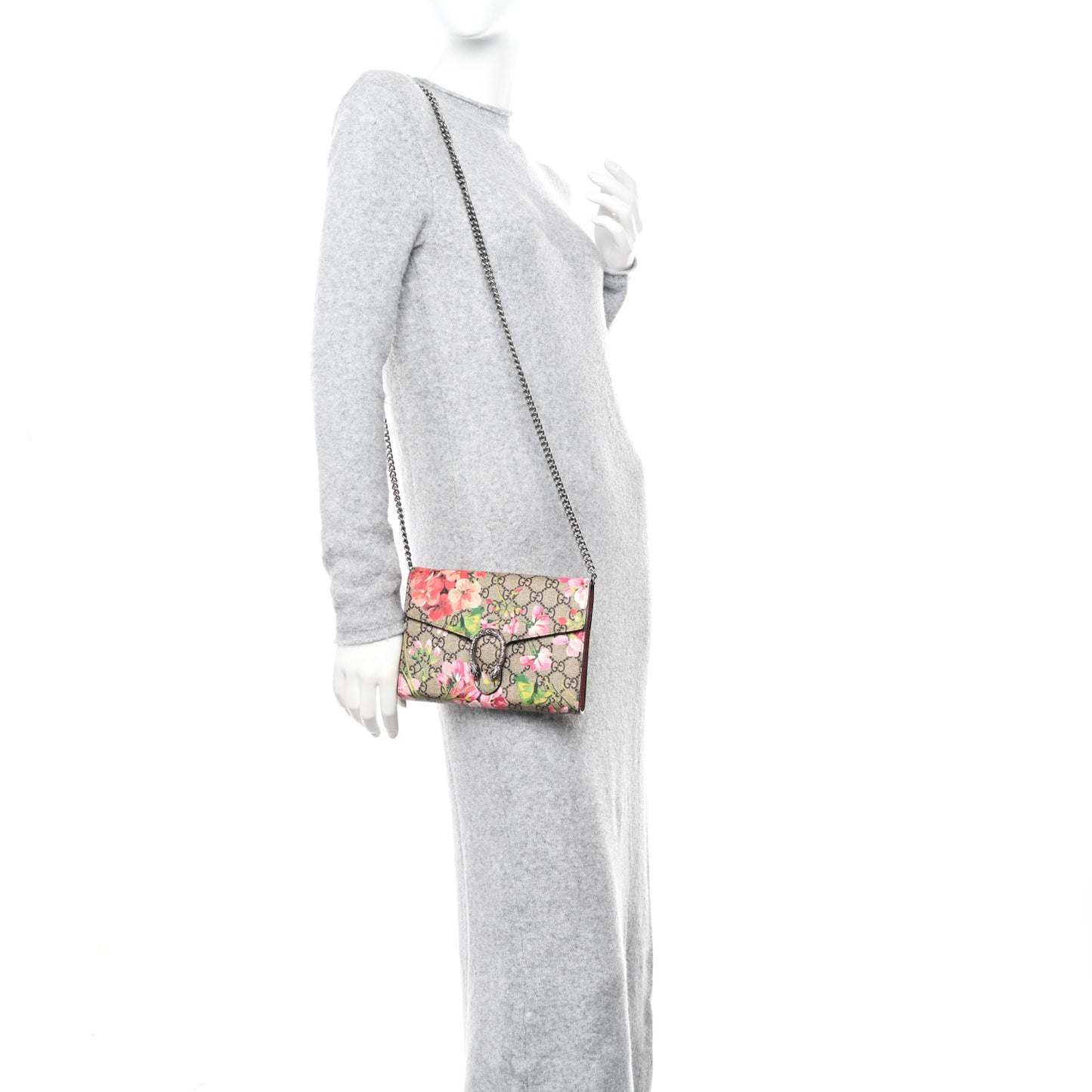 GG Supreme Monogram Blooms Mini Dionysus Chain Wallet Beige Multicolor Dry Rose