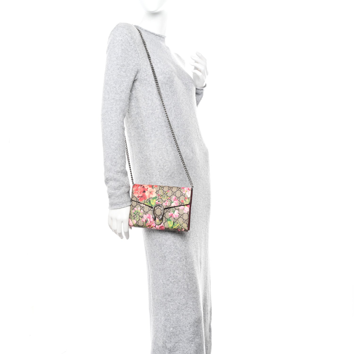 Gucci GG Supreme Monogram Blooms Mini Dionysus Chain Wallet Beige Multicolor Dry Rose 2 of 10