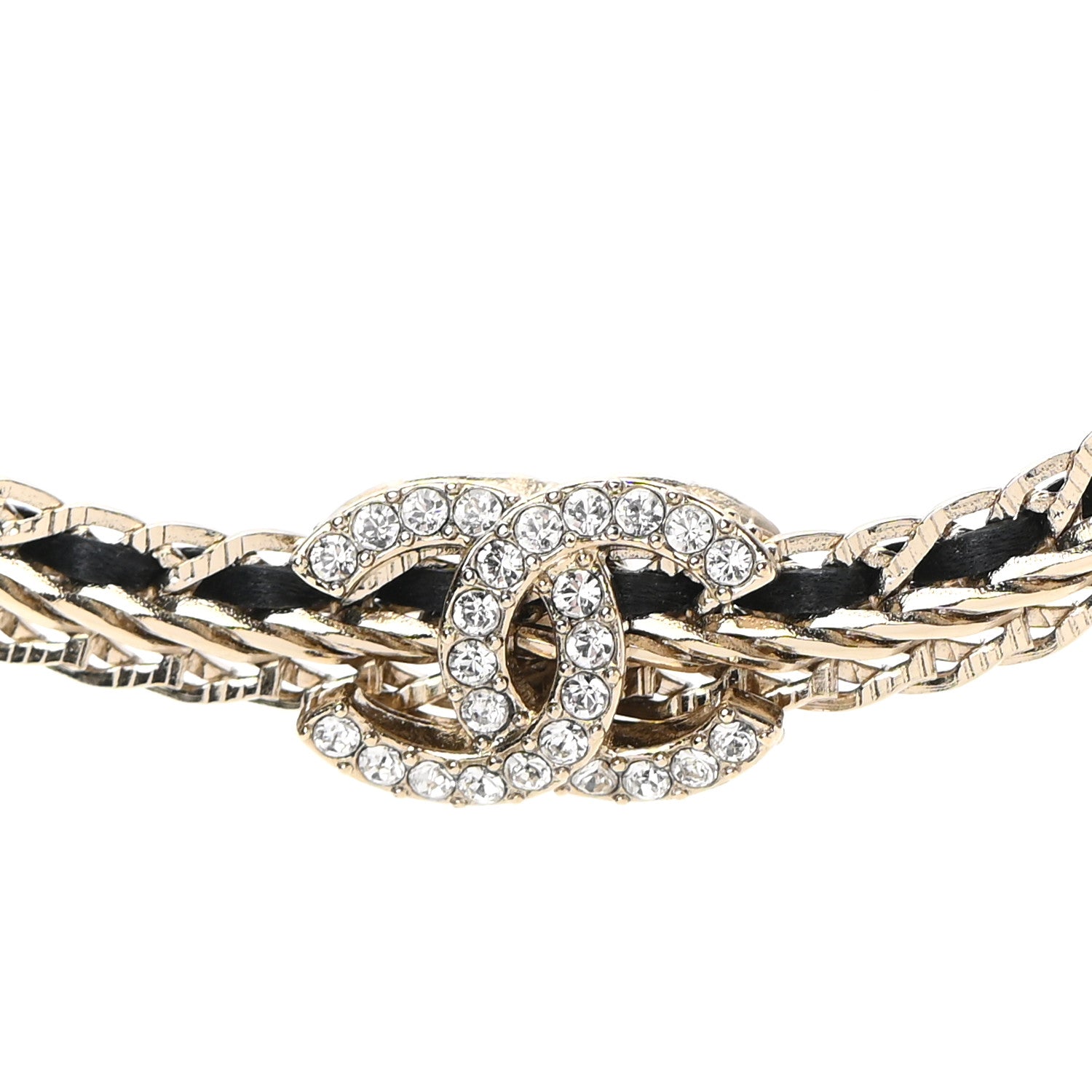 Chanel Metal Lambskin Crystal Chain CC Necklace Black Gold 4 of 7