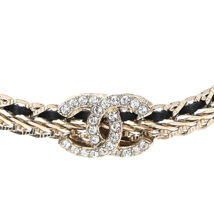 Chanel Metal Lambskin Crystal Chain CC Necklace Black Gold 4 of 7