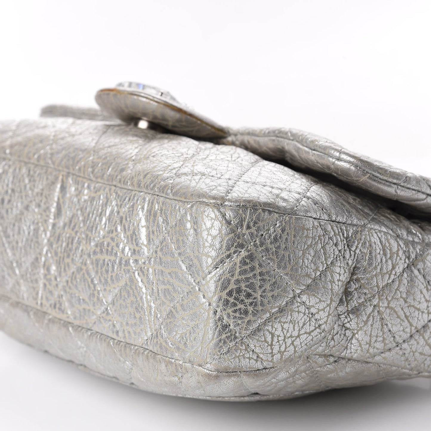 Calfskin Mirror CC Crackled Flap Silver