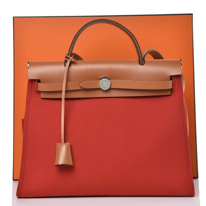 Hermes Vache Hunter Toile Herbag Zip 31 PM Rouge Tomate Natural 14 of 14
