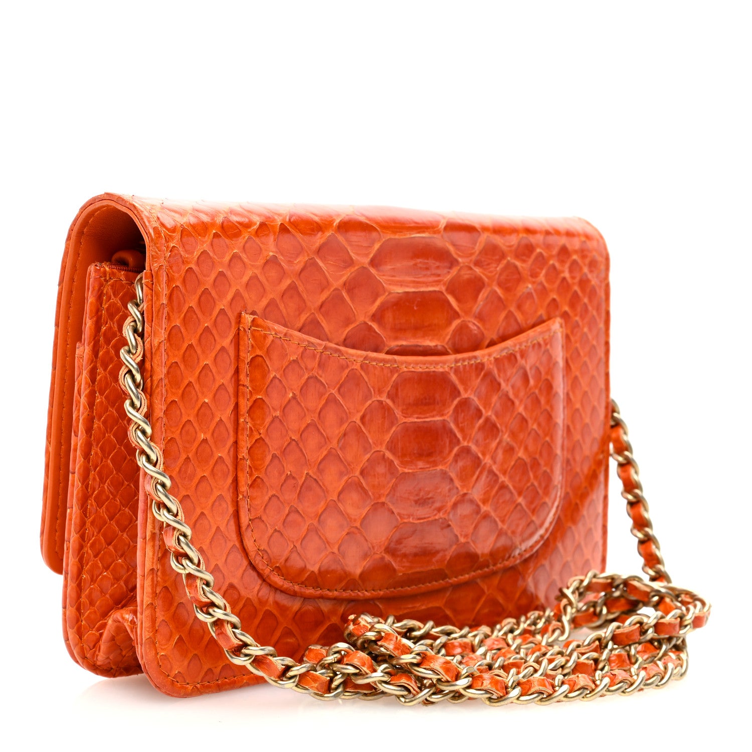 Chanel Snakeskin Wallet On Chain WOC Orange 3 of 11