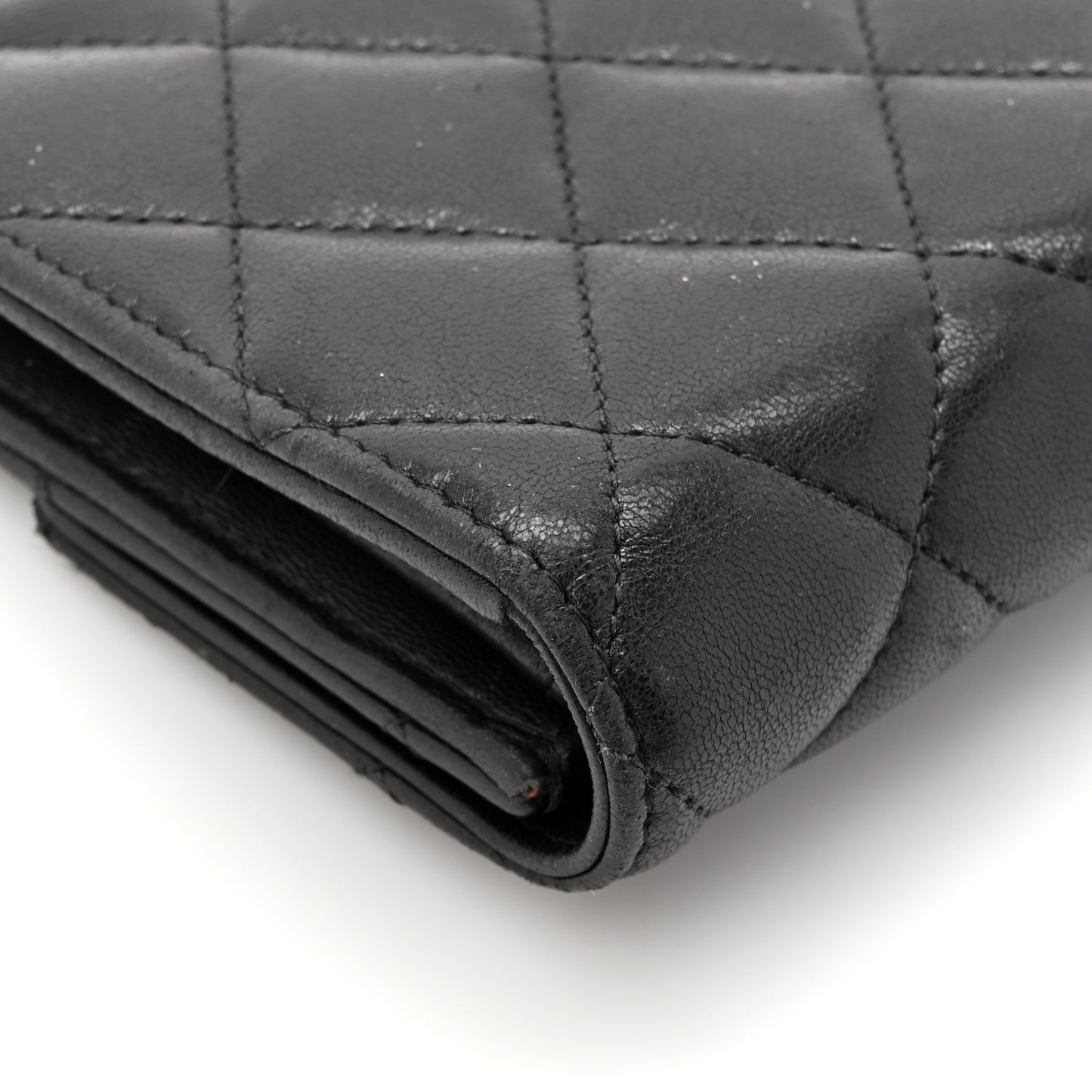 Lambskin Quilted Large Gusset Flap Wallet Black