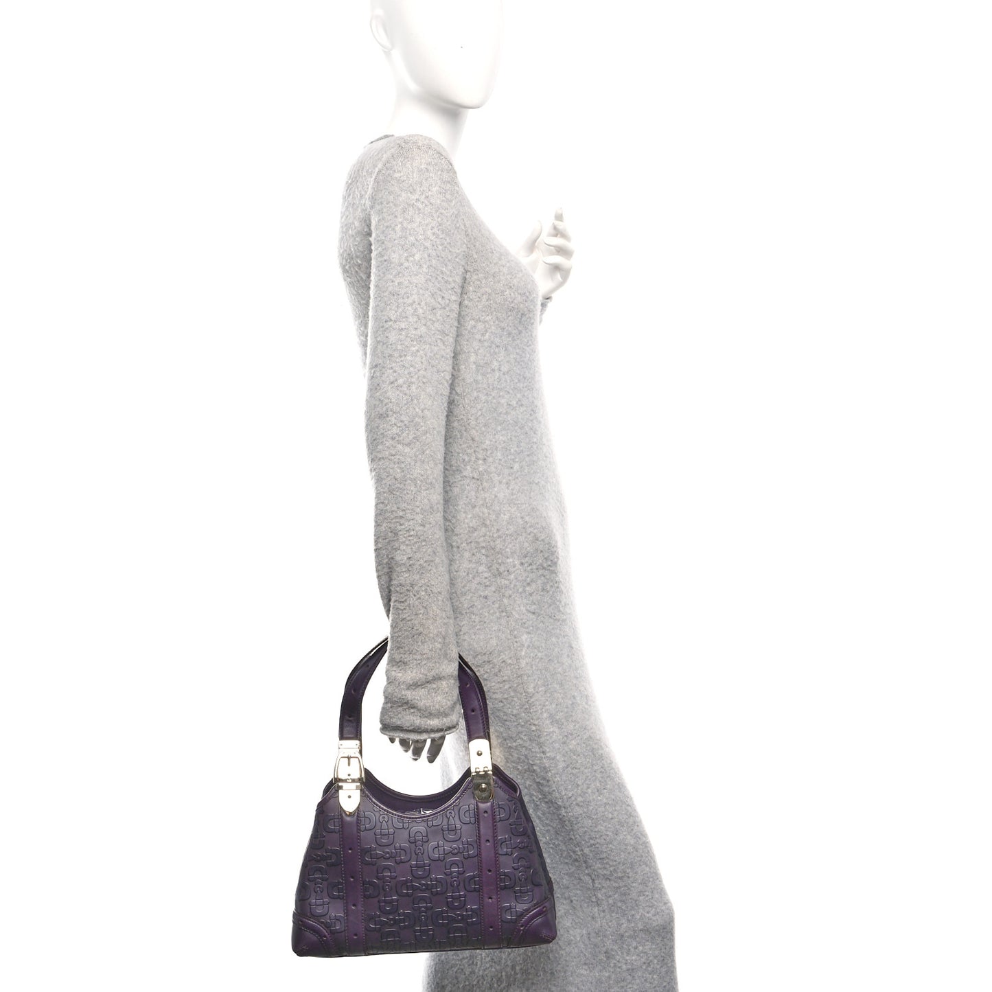 Calfskin Horsebit Embossed Shoulder Bag Purple