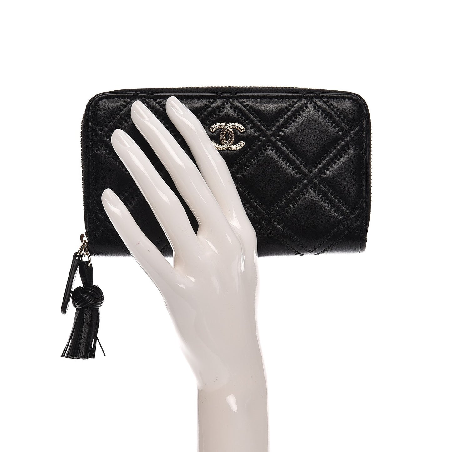 Lambskin Quilted Medium Zip Around Wallet Black