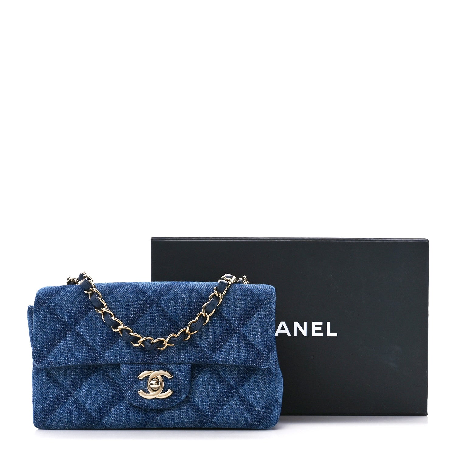Chanel Printed Denim Quilted Mini Rectangular Flap Dark Blue 12 of 12