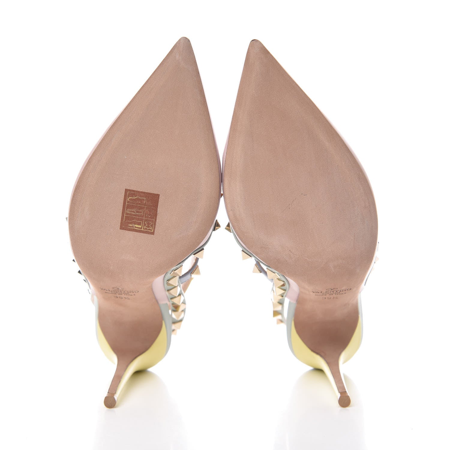 Valentino Garavani Nappa Watercolor Rockstud Ankle Strap 100mm Pumps 39.5 Rose Green Yellow Sky 5 of 8