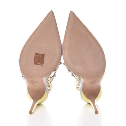 Valentino Garavani Nappa Watercolor Rockstud Ankle Strap 100mm Pumps 39.5 Rose Green Yellow Sky 5 of 8