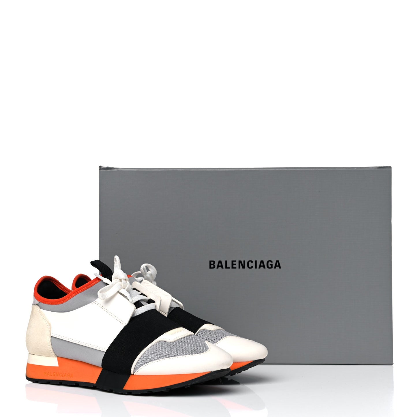 Calfskin Neoprene Mesh Suede Race Runner Sneakers 38 White Black Grey