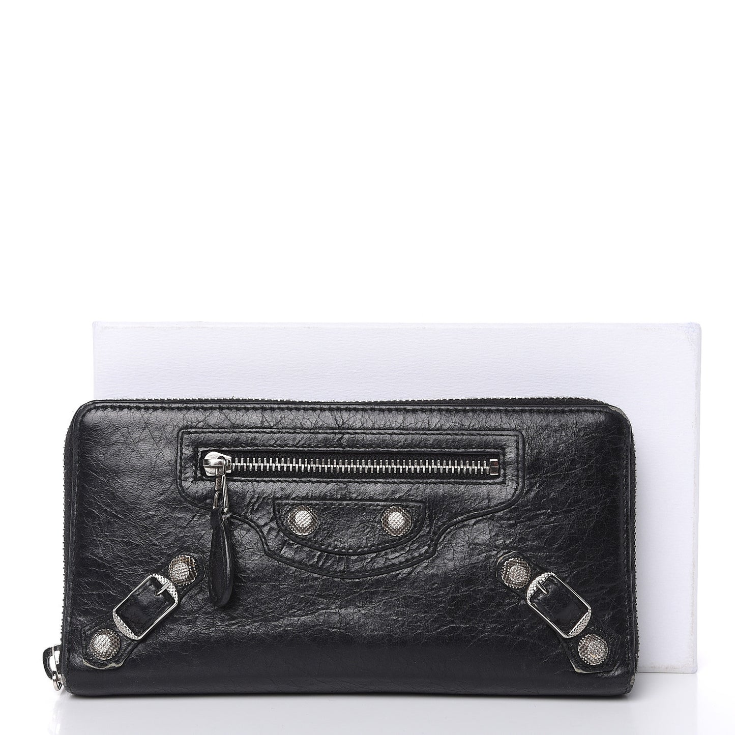 Agneau Giant 12 Silver Hardware Continental Zip Around Wallet Black