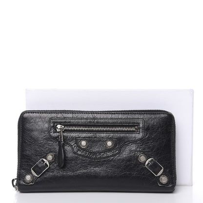 Balenciaga Agneau Giant 12 Silver Hardware Continental Zip Around Wallet Black 13 of 13