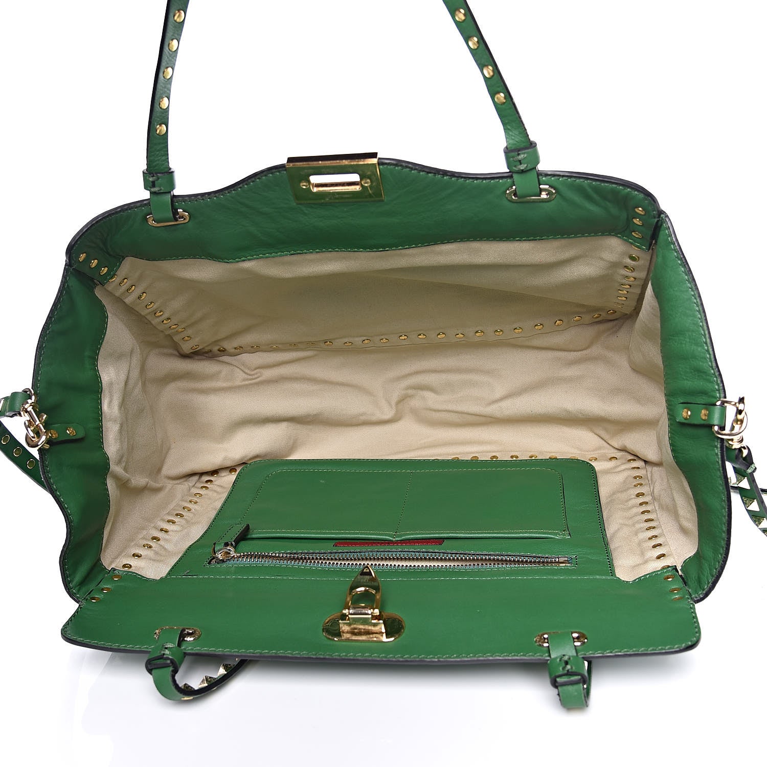 Valentino Garavani Vitello Medium Rockstud Tote Green 5 of 10