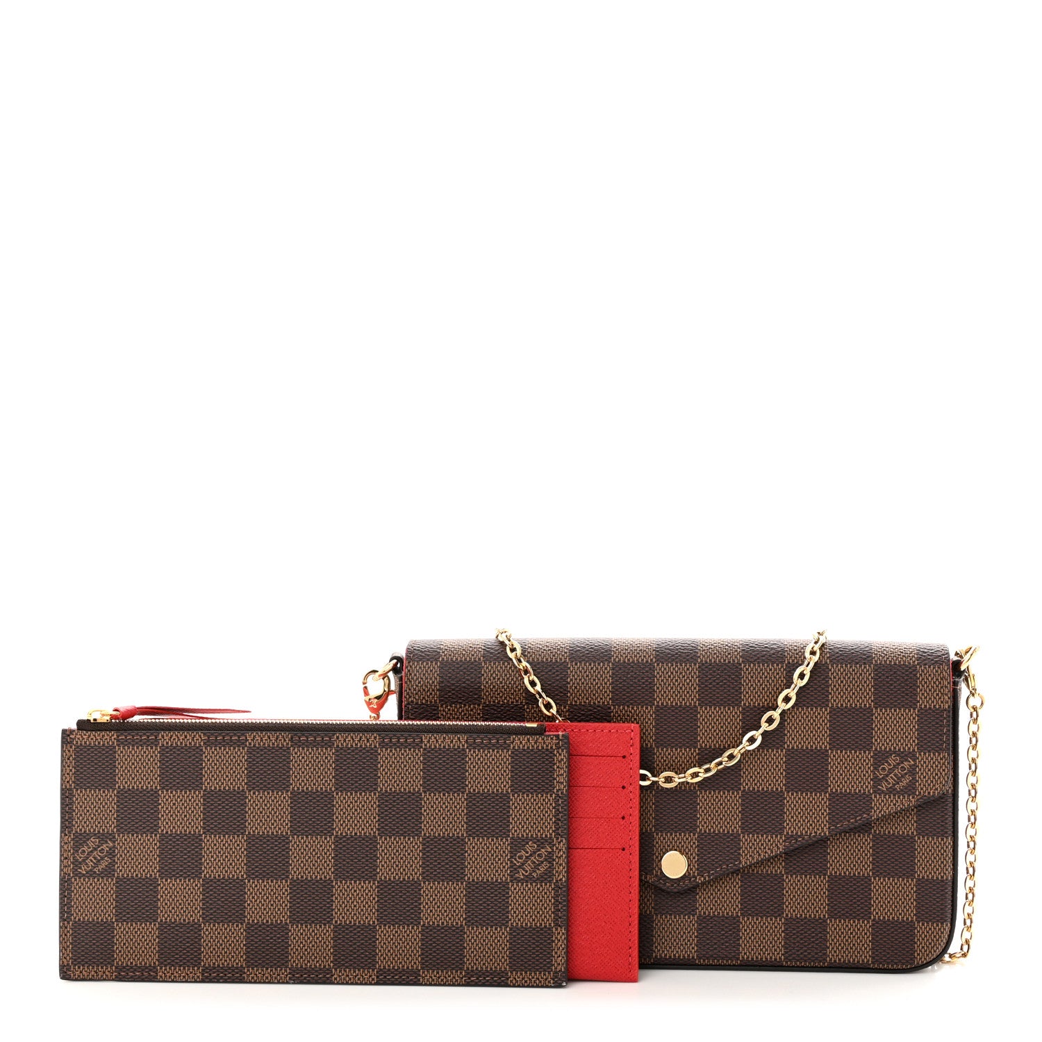 Louis Vuitton Damier Ebene Pochette Felicie Chain Wallet 1 of 11