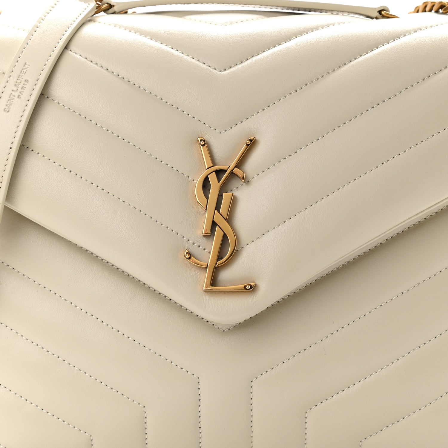 Saint Laurent Calfskin Y Quilted Monogram Medium Loulou Chain Satchel Blanc Vintage 3 of 11