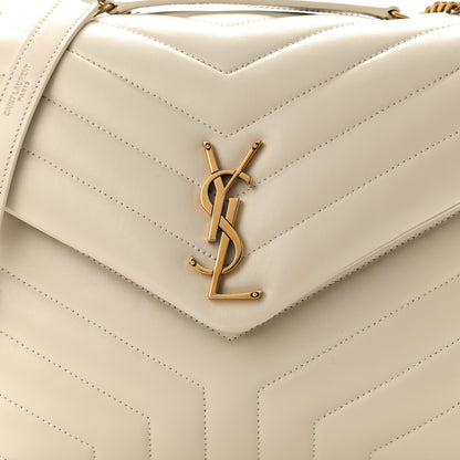 Saint Laurent Calfskin Y Quilted Monogram Medium Loulou Chain Satchel Blanc Vintage 3 of 11