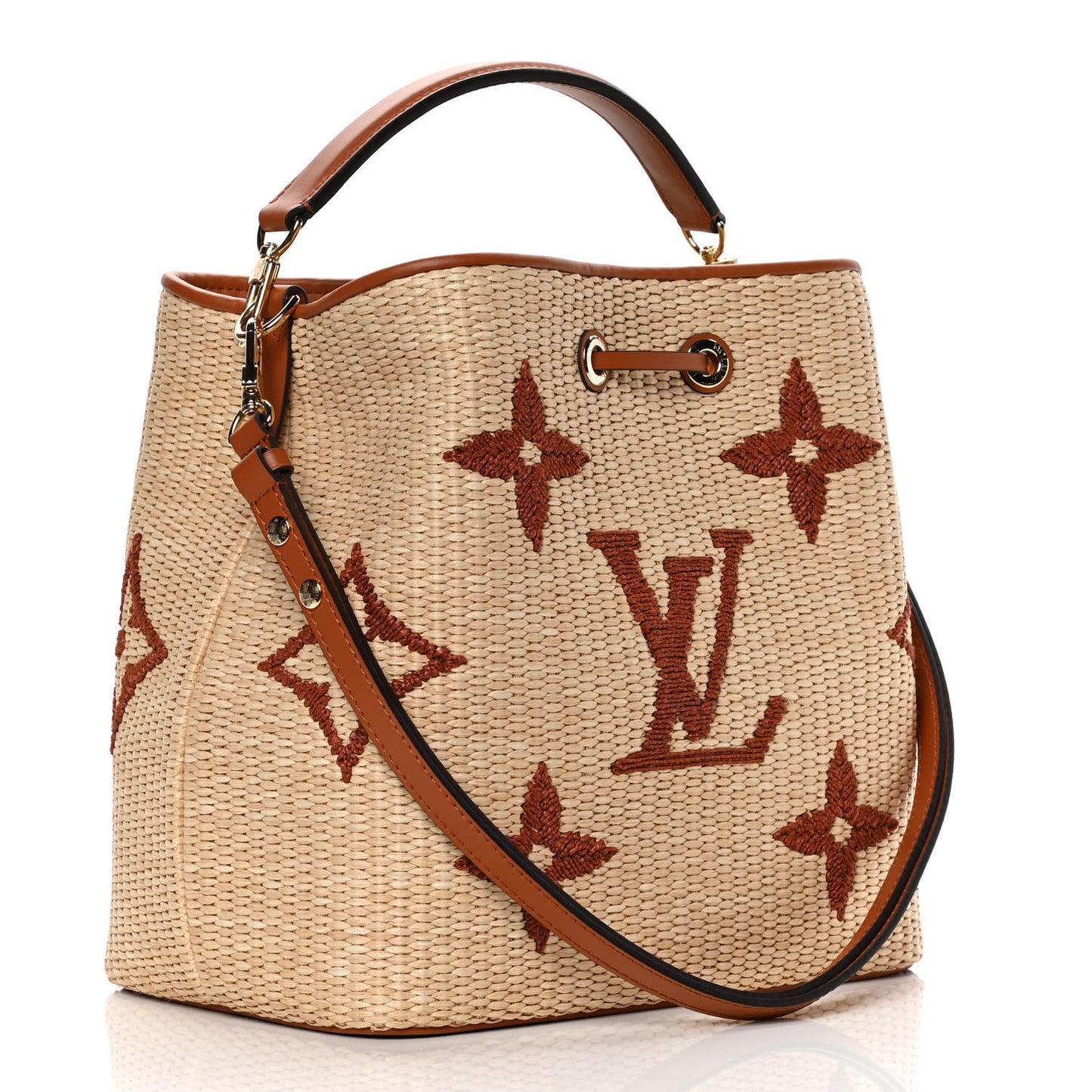 Raffia Calfskin Monogram Neonoe MM Tan