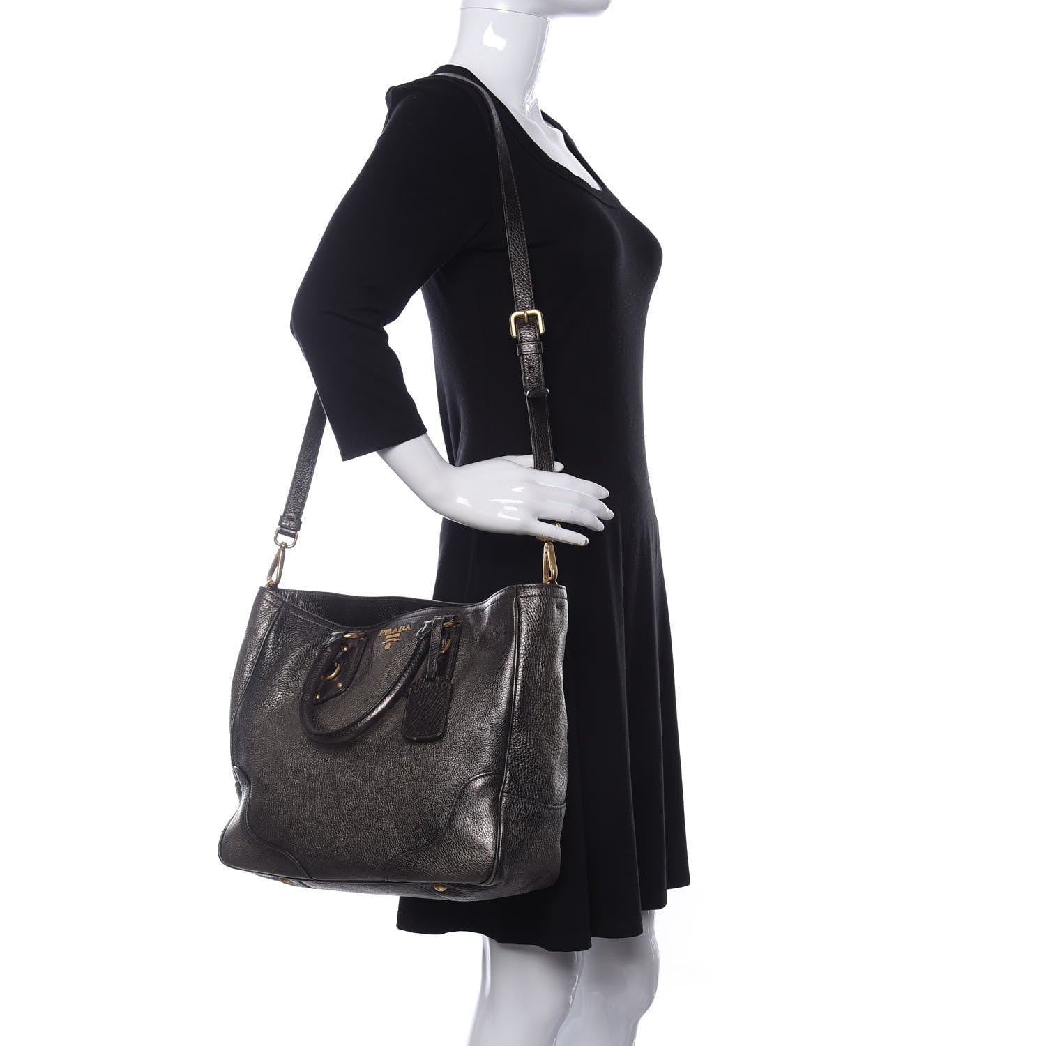 Prada Vitello Daino Tote Piombo 2 of 10