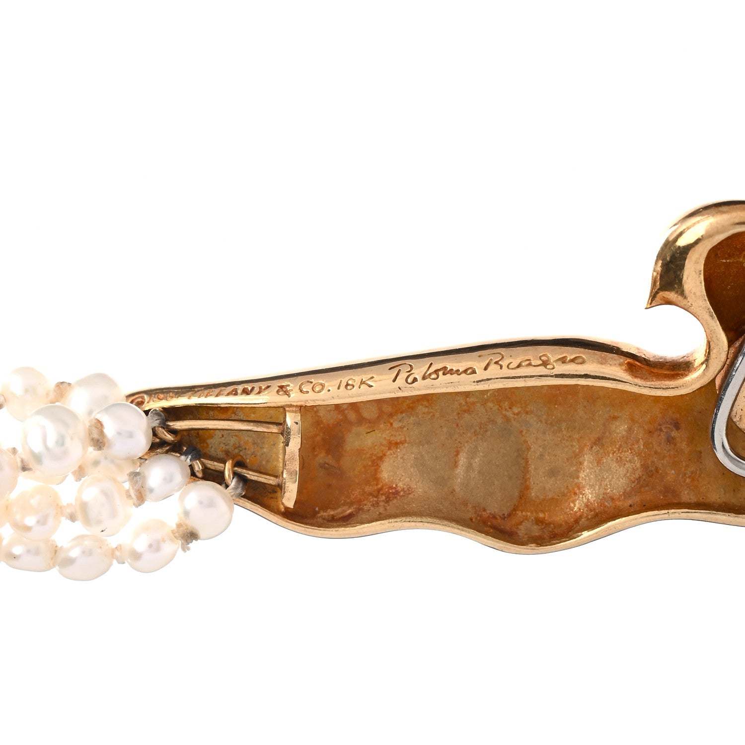 Tiffany 18K Yellow Gold Pearl Dove Necklace 4 of 4