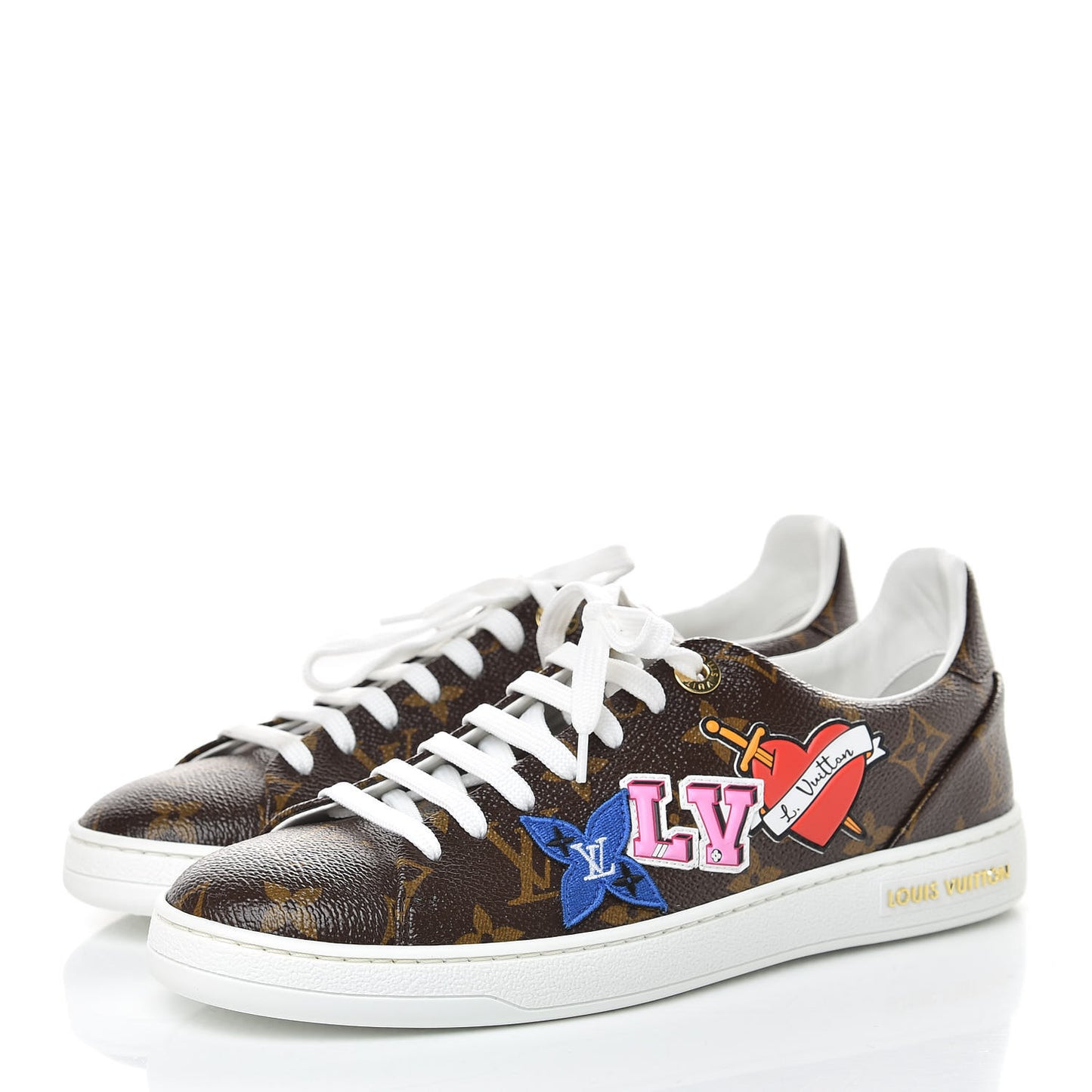 Calfskin Monogram LV Black Heart Sneakers 37.5 Cacao