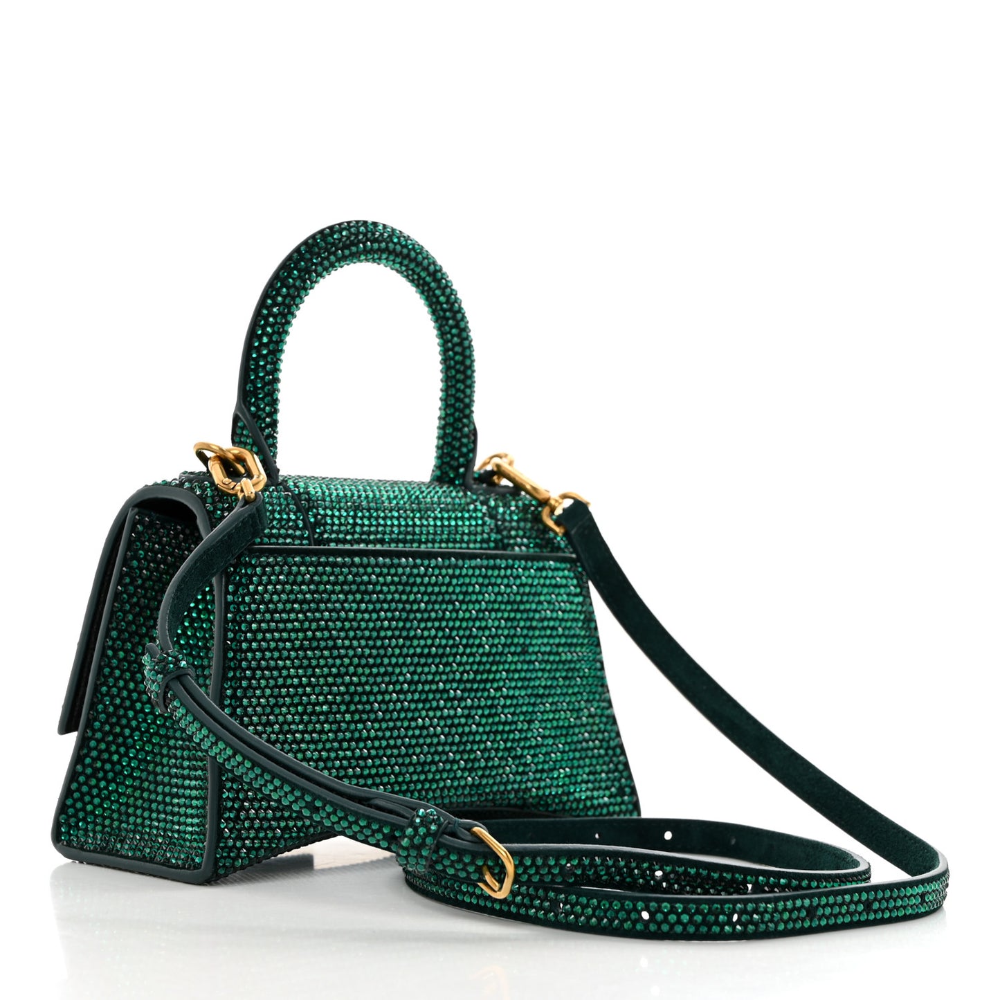 Strass Suede Hourglass Top Handle Bag XS Emerald