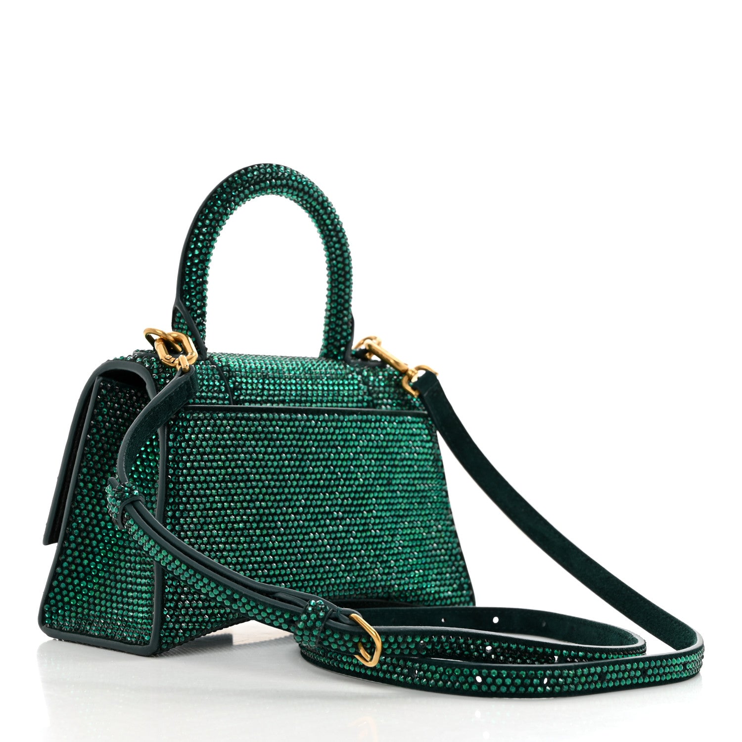 Balenciaga Strass Suede Hourglass Top Handle Bag XS Emerald 2 of 10