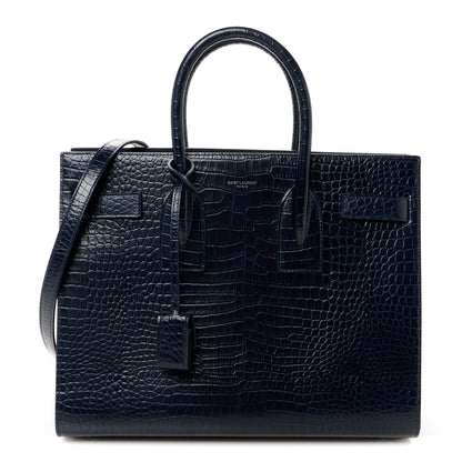Saint Laurent Calfskin Crocodile Embossed Small Sac De Jour Dark Notte 1 of 13