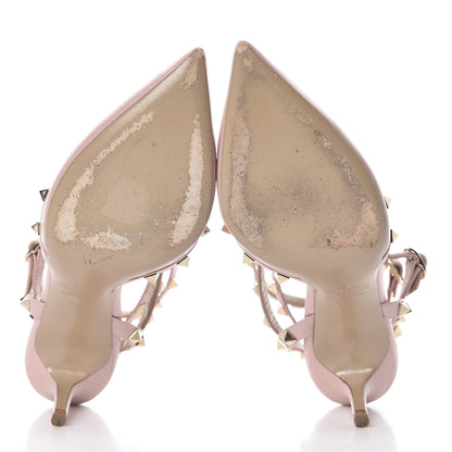 Valentino Garavani Pebbled Calfskin Rockstud Ankle Strap Low Heel Pumps 37.5 Poudre 7 of 12