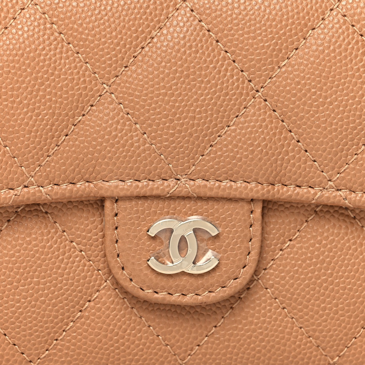 Caviar Quilted Medium Flap Wallet Beige