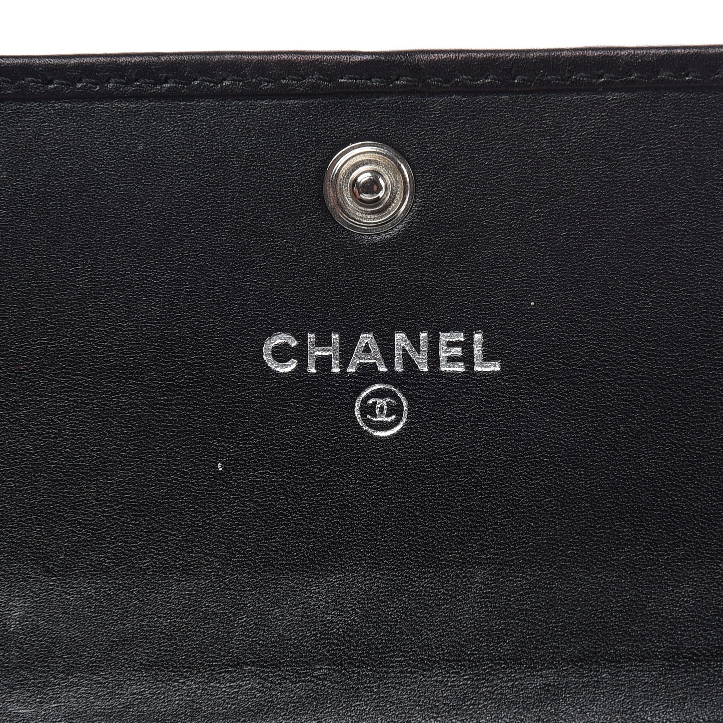 Calfskin Quilted Cambon Business Card Holder Black