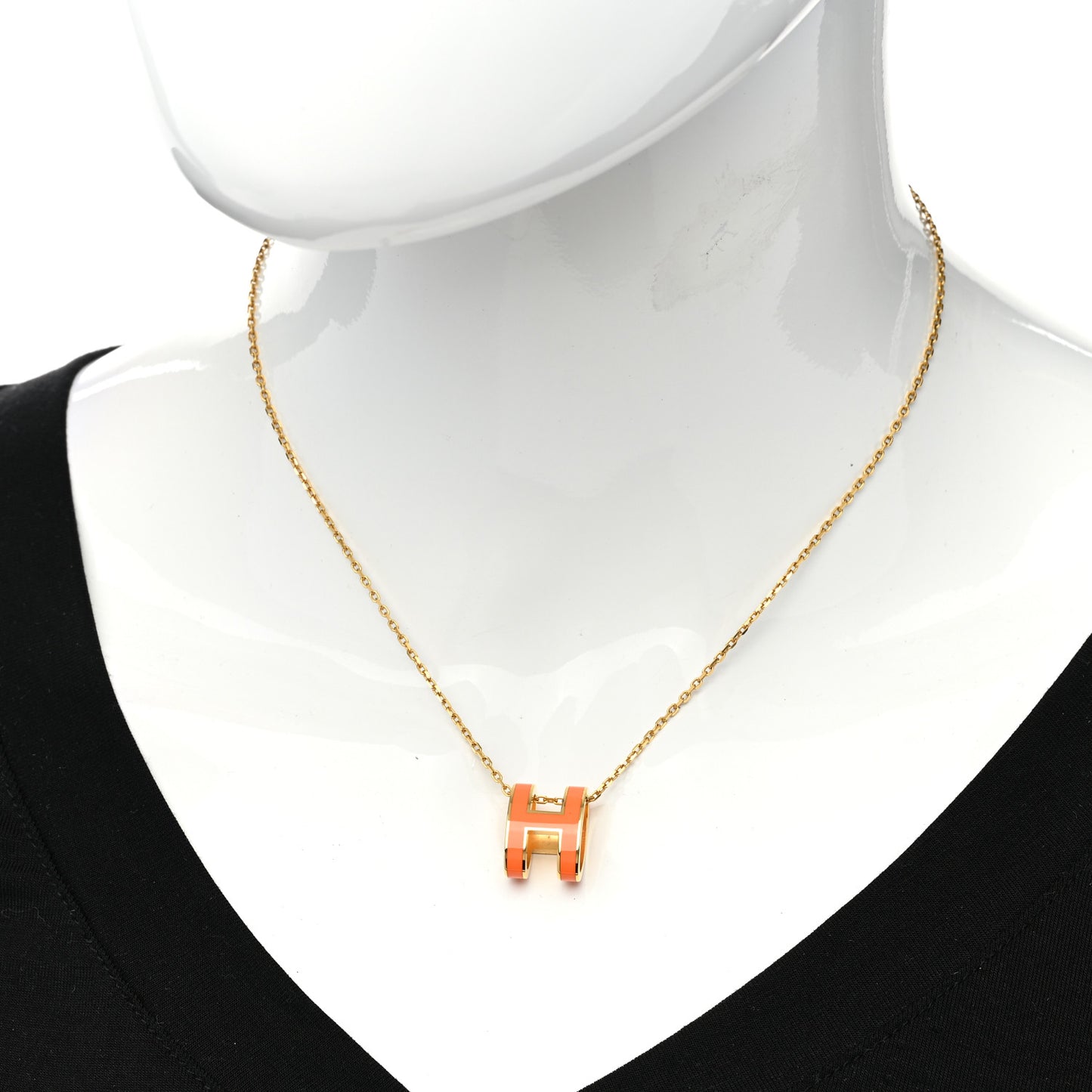 Lacquered Gold Pop H Pendant Necklace Orange
