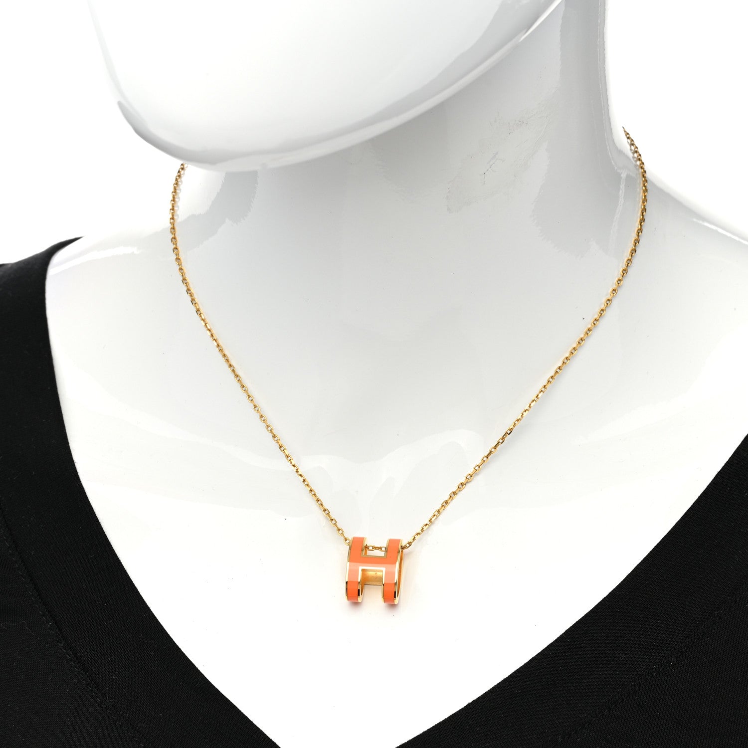 Hermes Lacquered Gold Pop H Pendant Necklace Orange 2 of 8