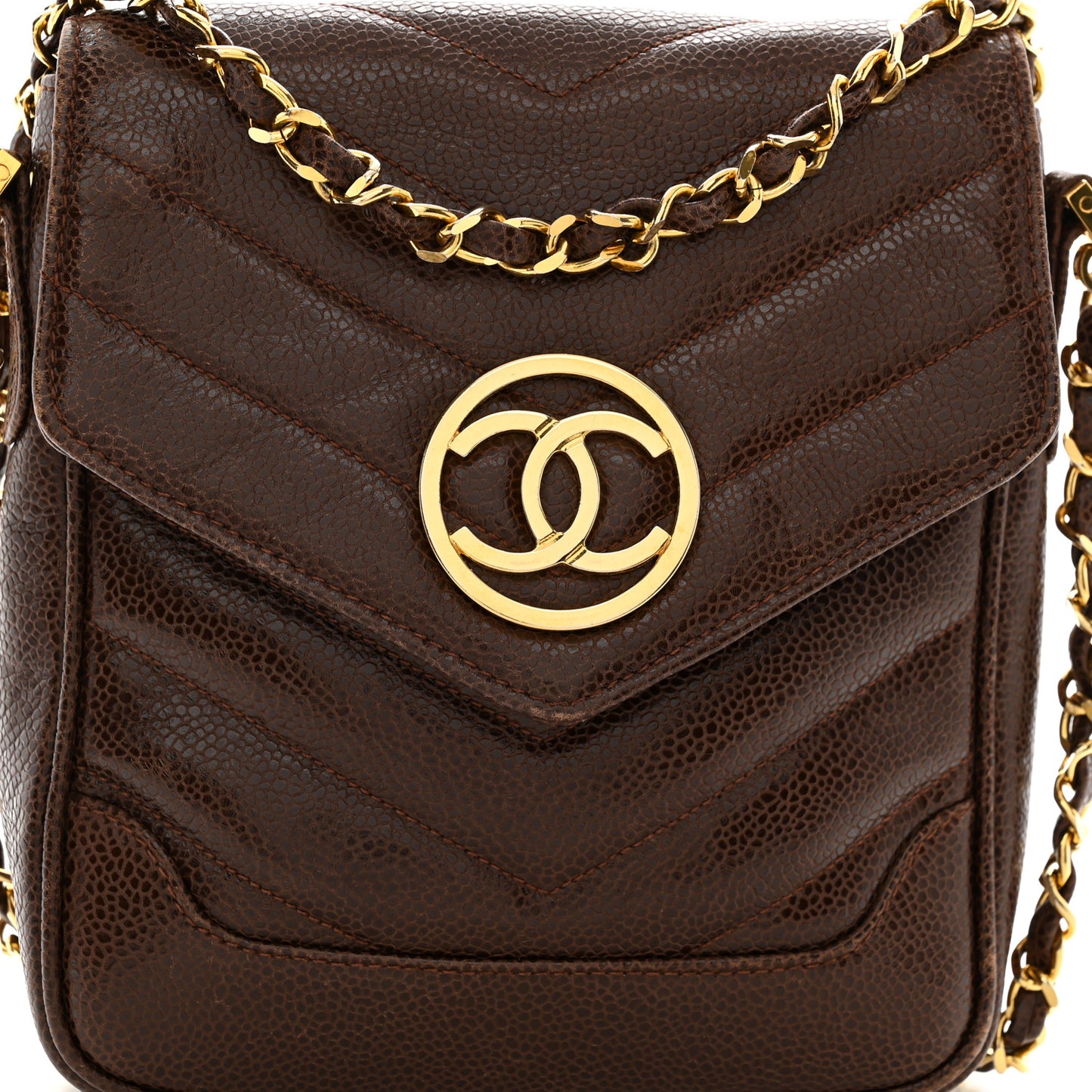 Caviar Chevron Envelope Flap Bag Brown