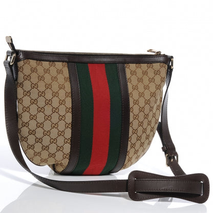Gucci Monogram Vintage Web Medium Half Moon Hobo Ebony 3 of 7