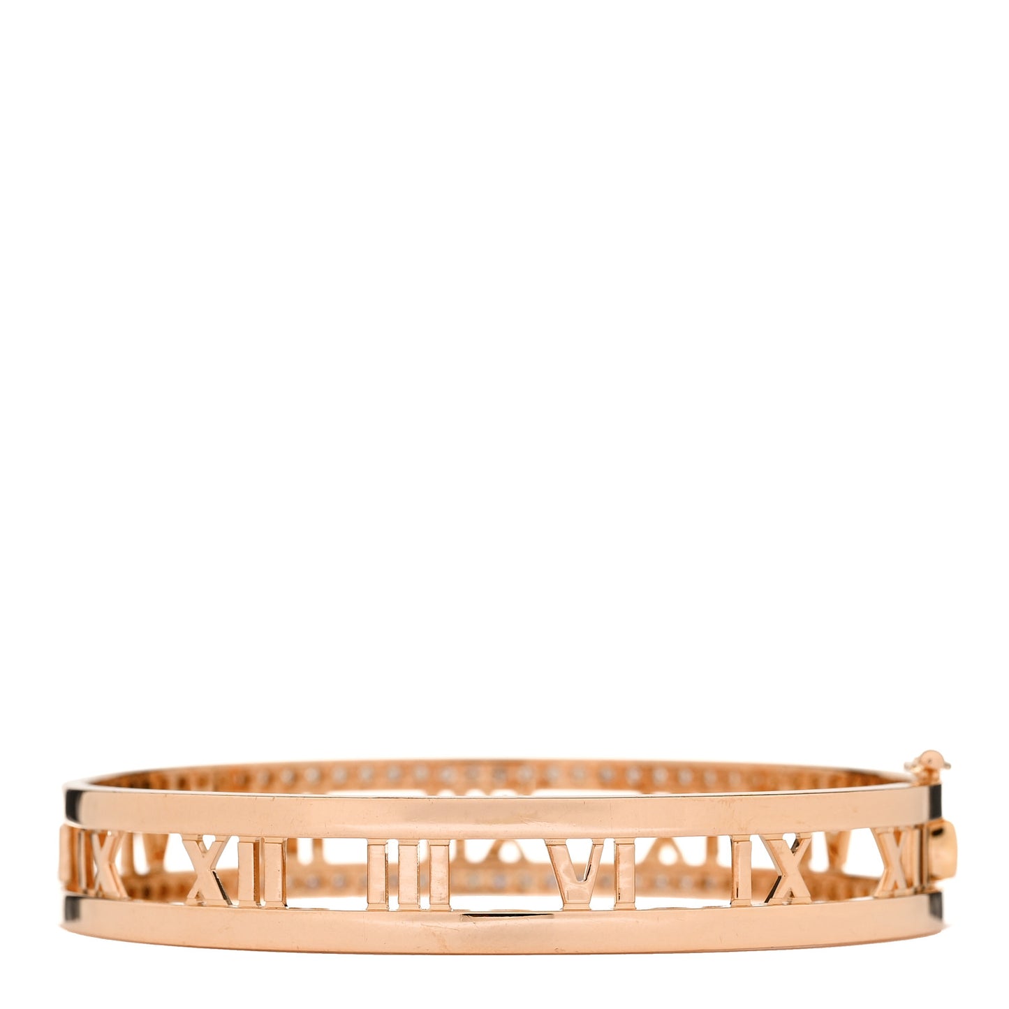 18K Rose Gold Diamond Atlas Open Hinged Bangle Bracelet