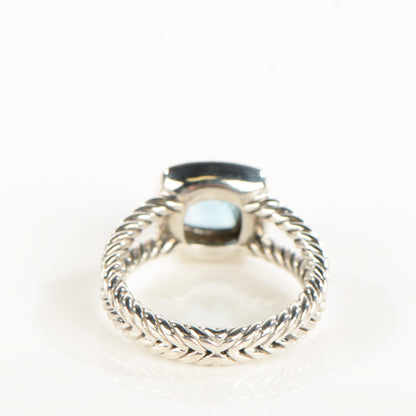 David Yurman Sterling Silver Diamond Blue Topaz 7mm Petite Albion Ring 55 7.25 3 of 4