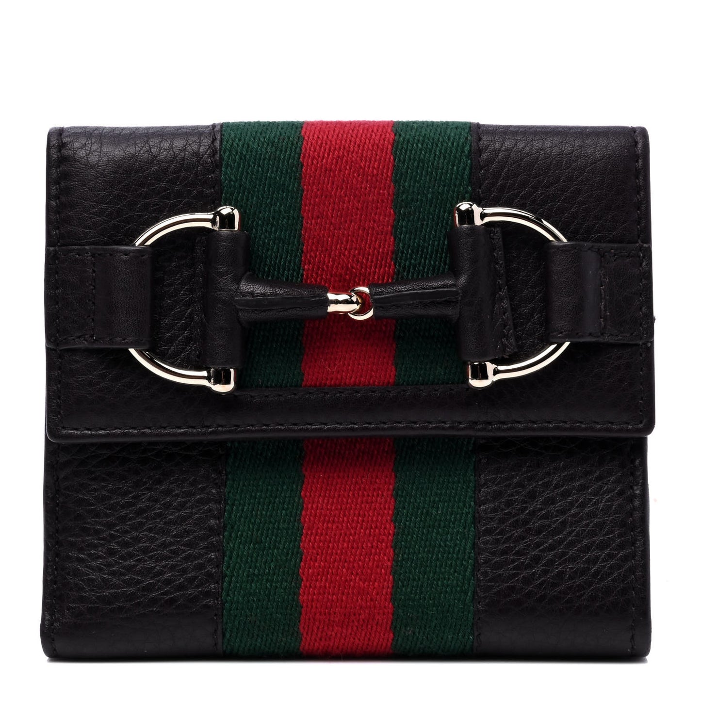 Calfskin Web Horsebit French Flap Wallet Black