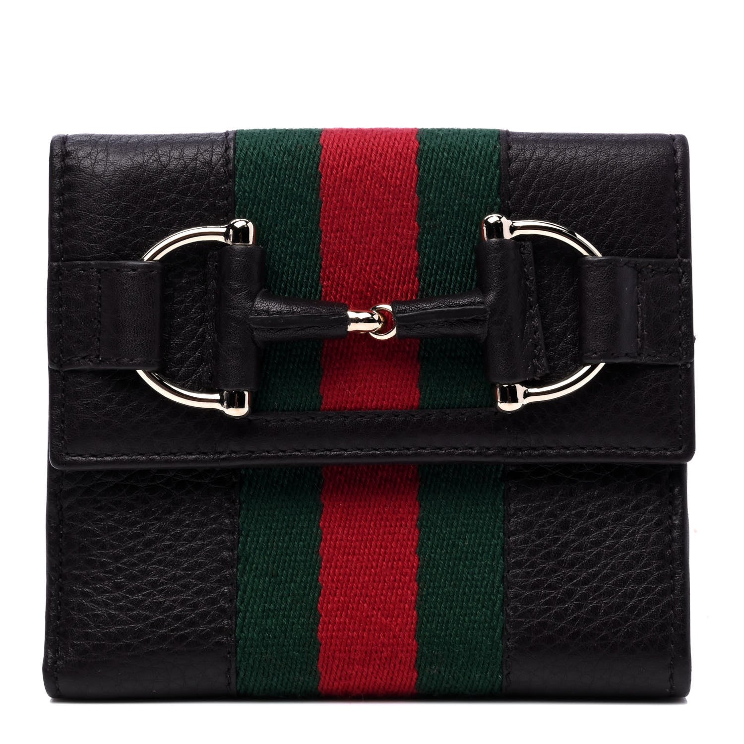 Gucci Calfskin Web Horsebit French Flap Wallet Black 1 of 5