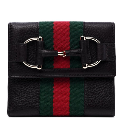 Gucci Calfskin Web Horsebit French Flap Wallet Black 1 of 5