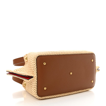 Valentino Garavani Raffia Grained Calfskin Small Rockstud Vlogo Tote Naturale 4 of 9