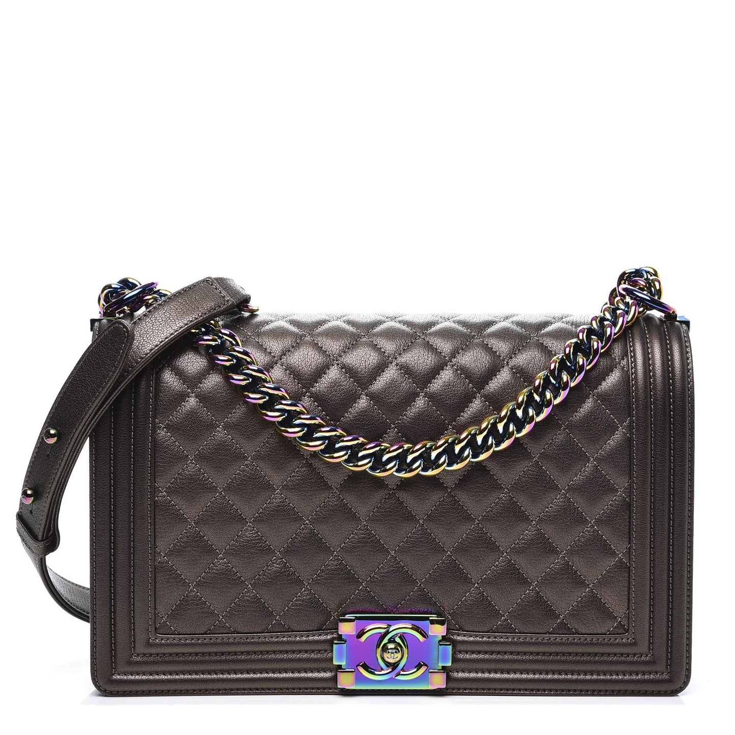 Iridescent Goatskin Quilted New Medium Boy Flap Dark Gold