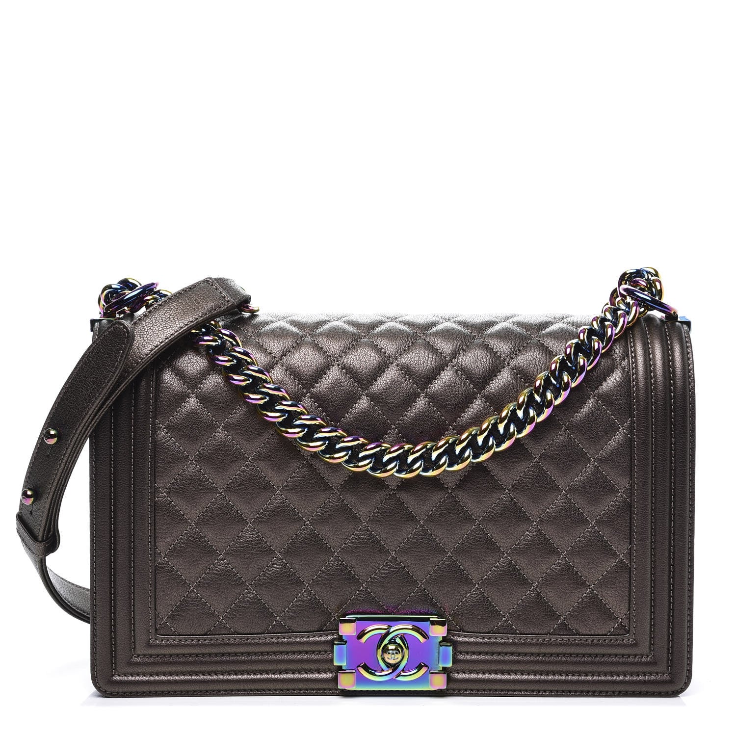 Chanel Iridescent Goatskin Quilted New Medium Boy Flap Dark Gold 1 of 10