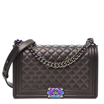 Chanel Iridescent Goatskin Quilted New Medium Boy Flap Dark Gold 1 of 10