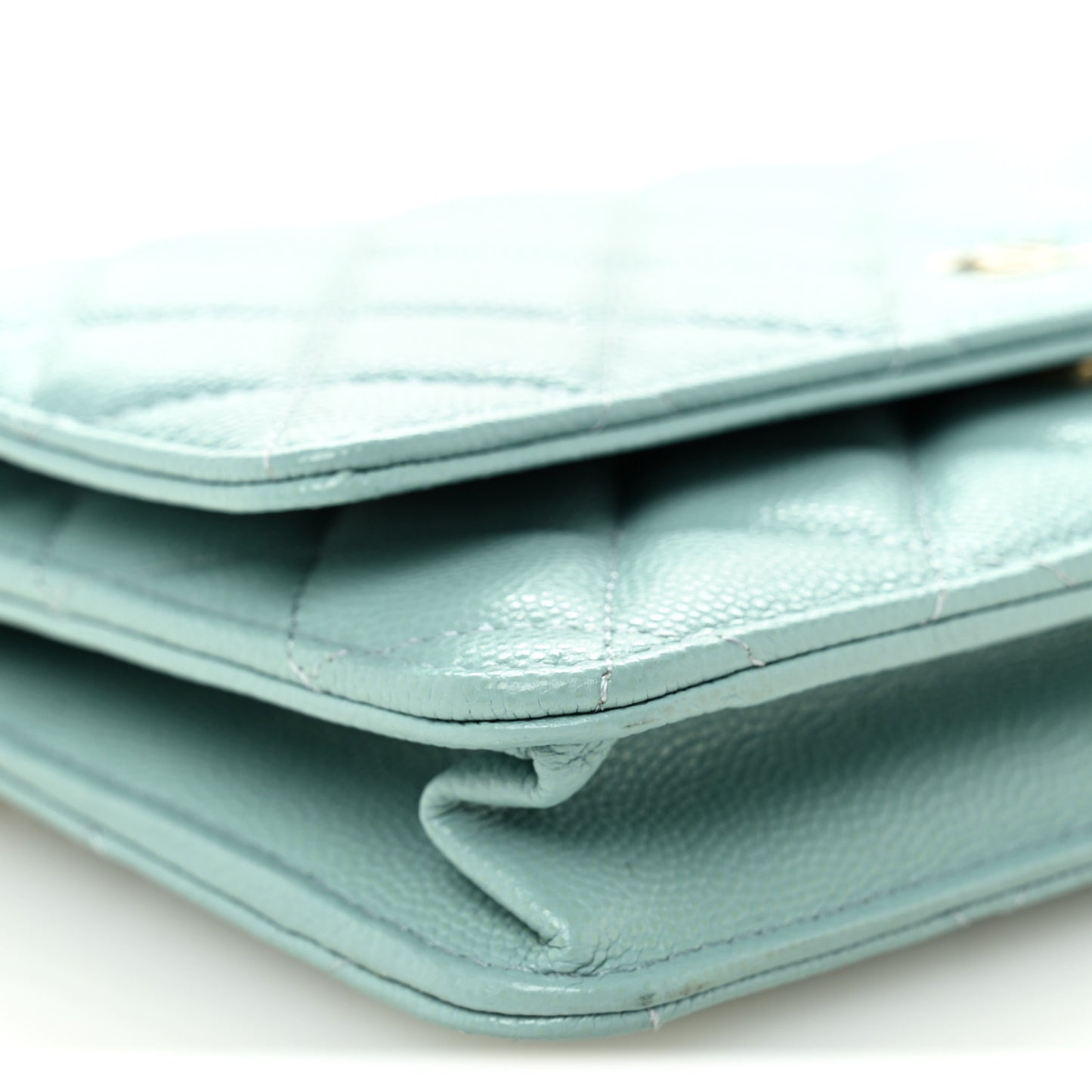 Caviar Quilted Wallet on Chain WOC Light Blue