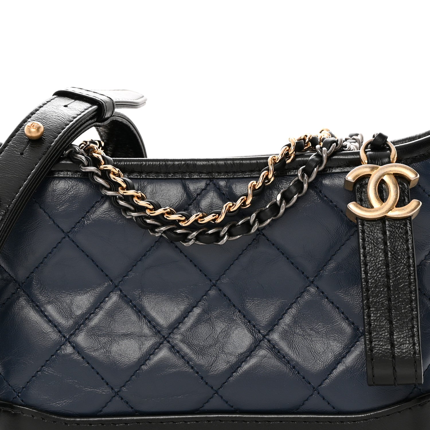Chanel Aged Calfskin Quilted Small Gabrielle Hobo Navy Black 8 of 14