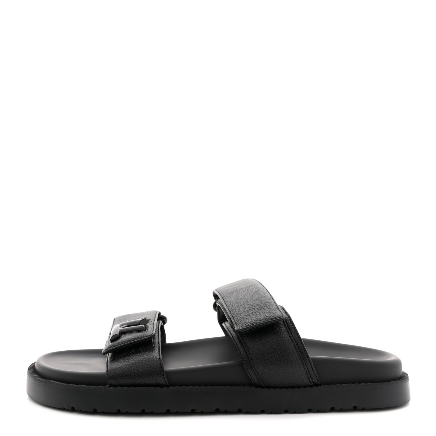 Grained Calfskin Sunset Comfort Flat Sandals 41 Black