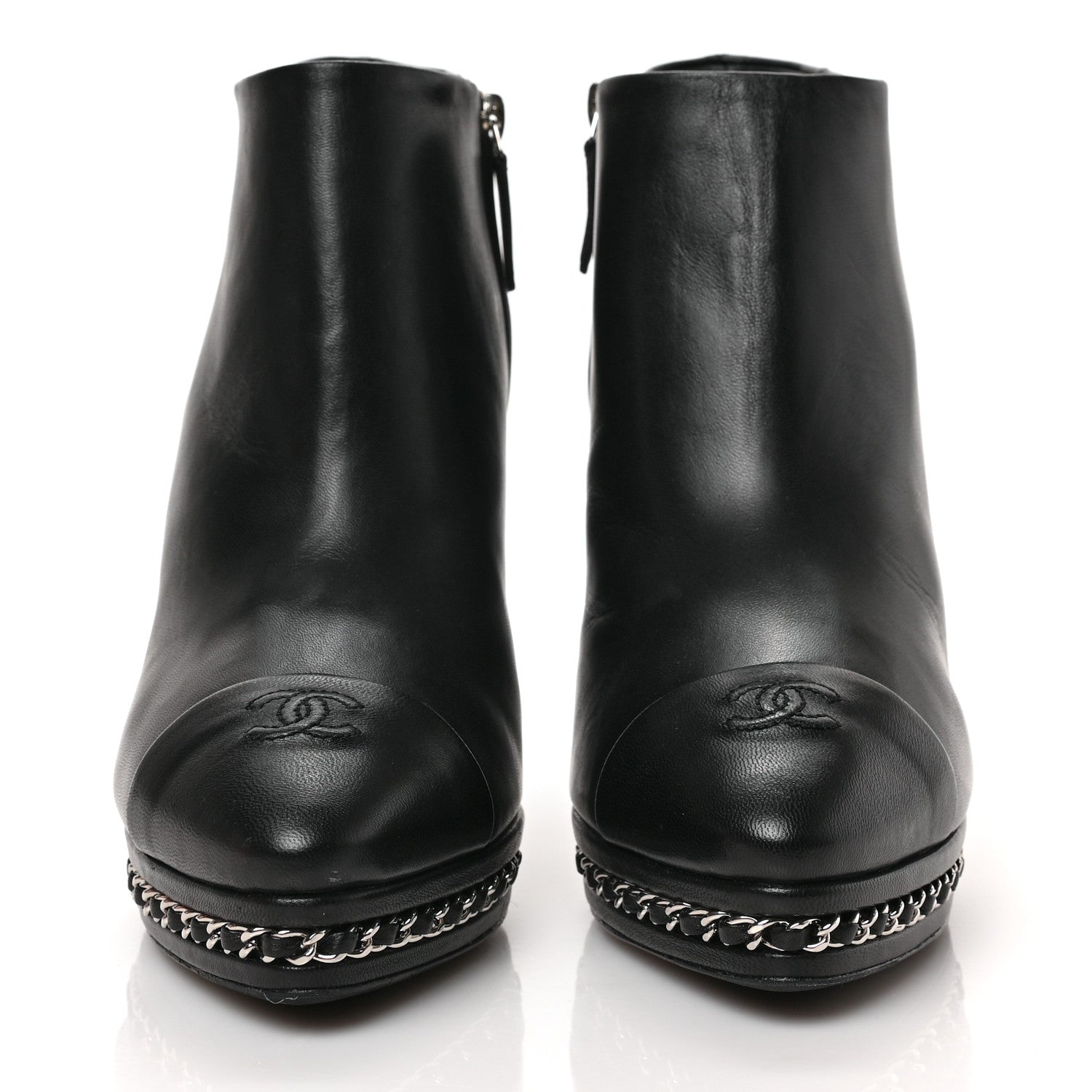 Chanel Lambskin CC Platform Cap Toe Chain Ankle Boots 40 Black 2 of 8