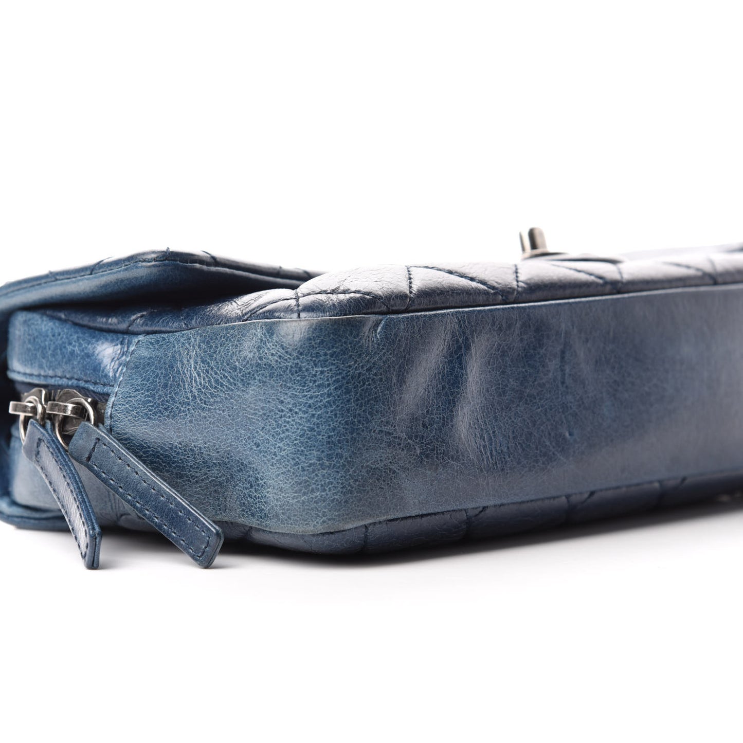 Glazed Calfskin Quilted Medium Duo Color Flap Blue